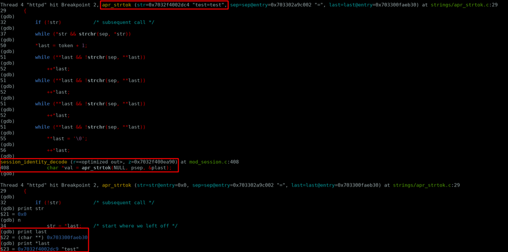 Execution flow with a valid cookie — no NULL dereference