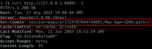 Set-Cookie header sent by the server on initial request