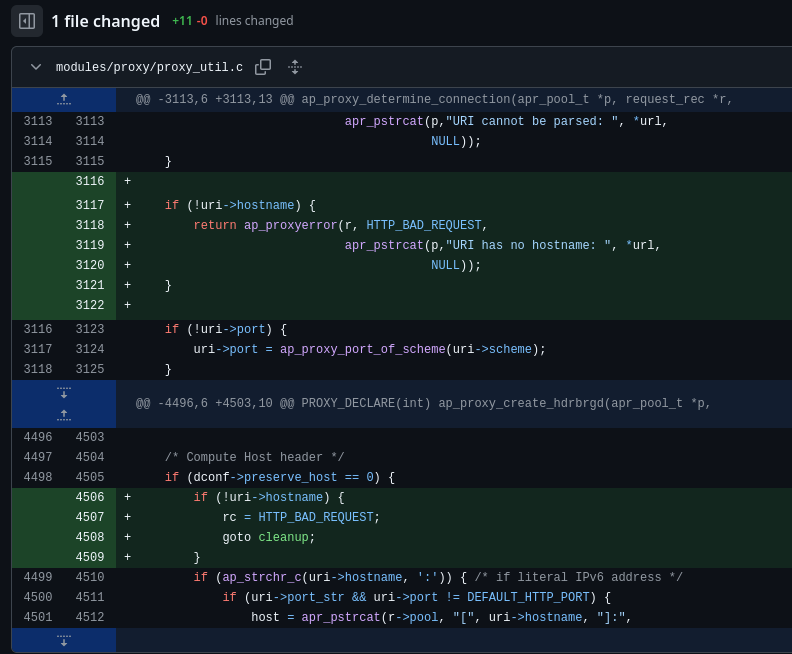 Patch commit fixing CVE-2024-38477 in proxy_util.c